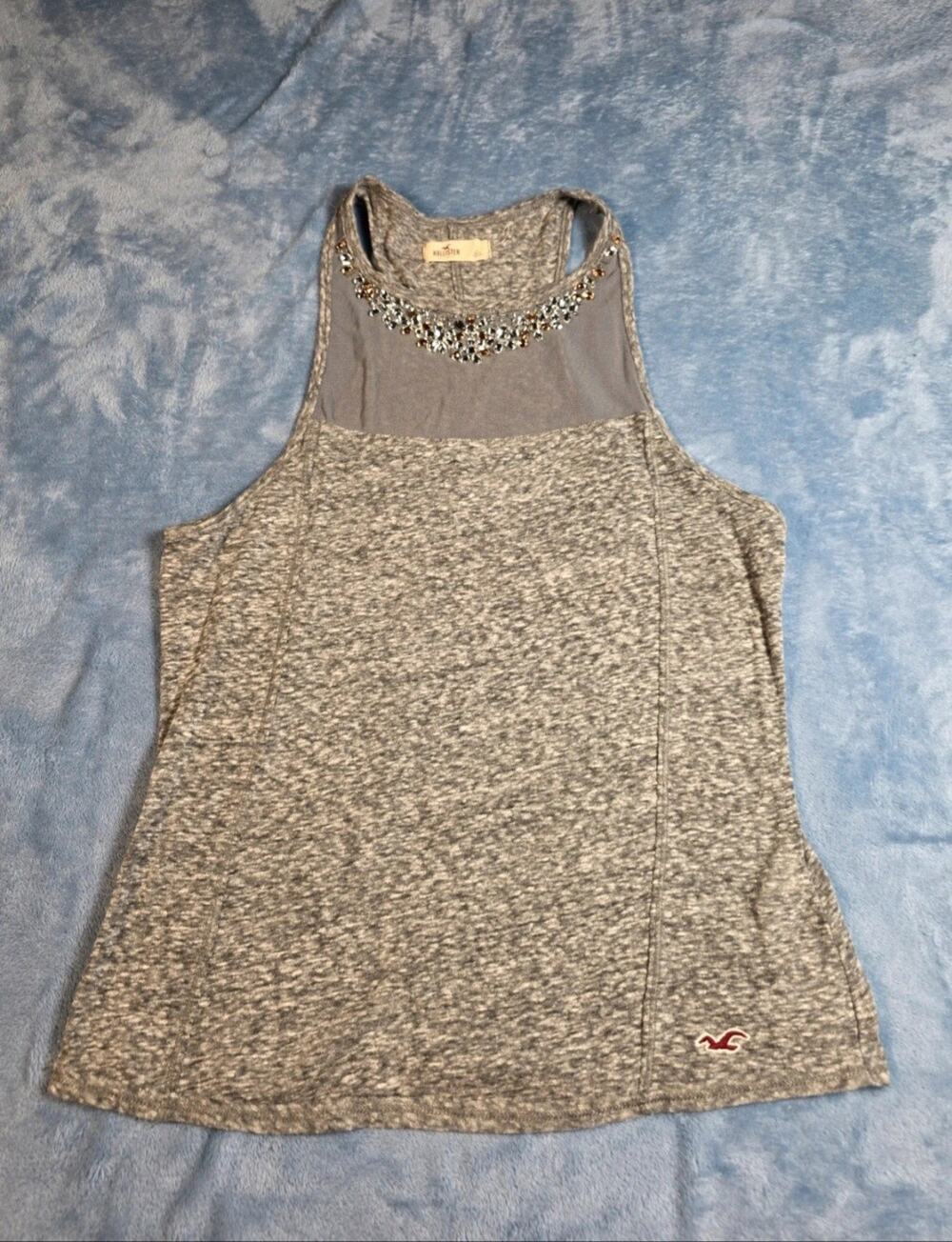 Hollister Women’s Large Gray Jeweled Mesh Racerback Tank Top Y2K